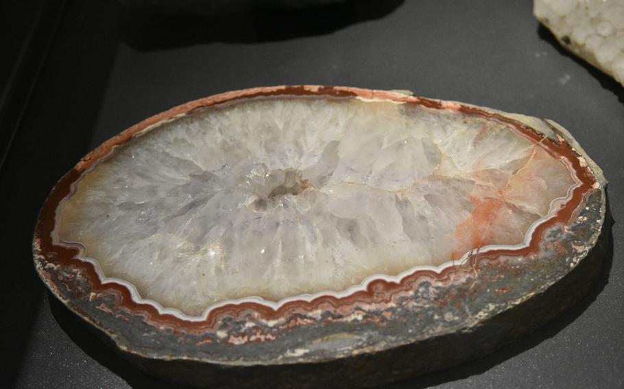 A piece of petrified wood from the American Southwest displayed in  Museum Wiesbaden. The exhibit “Fritz Geller-Grimm’s Crystals: From Diamond to Gypsum” features gems, minerals and crystals. 