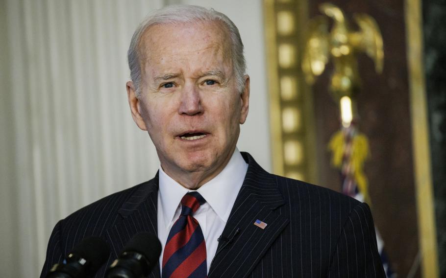 President Joe Biden in the Indian Treaty Room of the White House in Washington, D.C., on March 15, 2022.