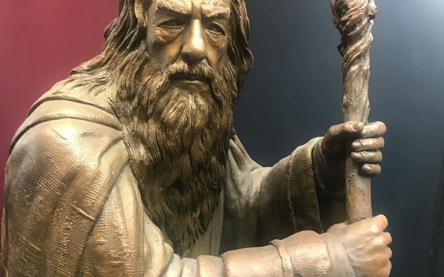 A life-sized Gandalf sculpture greets visitors to the Weta Workshop in Wellington, New Zealand.