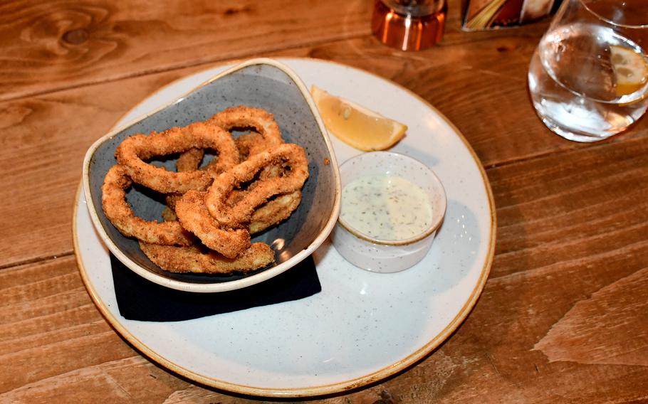 The fried calamari at Mangiare Ristorante Italiano in Newmarket, England. The starters are priced between 5.50 and 17 pounds. 
