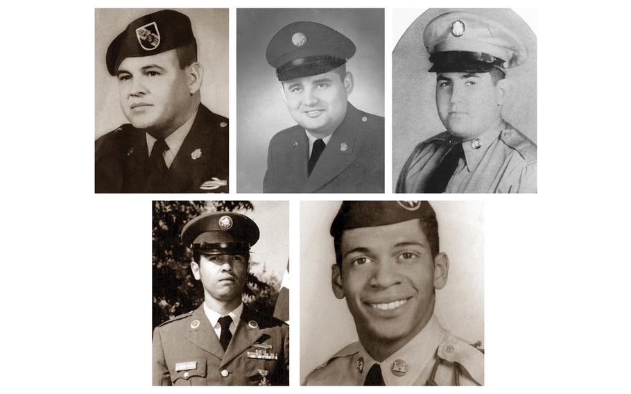 In 2014, 24 Hispanic, Jewish and black men who had been denied the nation’s highest commendation for combat valor received long-overdue recognition. Top, from left: Vietnam War veterans Sgt. 1st Class Jose Rodela, Staff Sgt. Felix M. Conde-Falcon and Korean War veteran Pfc. Leonard Kravitz. Bottom, from left: Vietnam War veterans Spc. 4 Santiago J. Erevia and Staff Sgt. Melvin Morris.