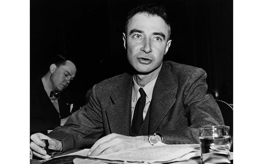 U.S. nuclear physicist Julius Robert Oppenheimer, then-director of the Los Alamos atomic laboratory, testifies before the Special Senate Committee on Atomic Energy.  