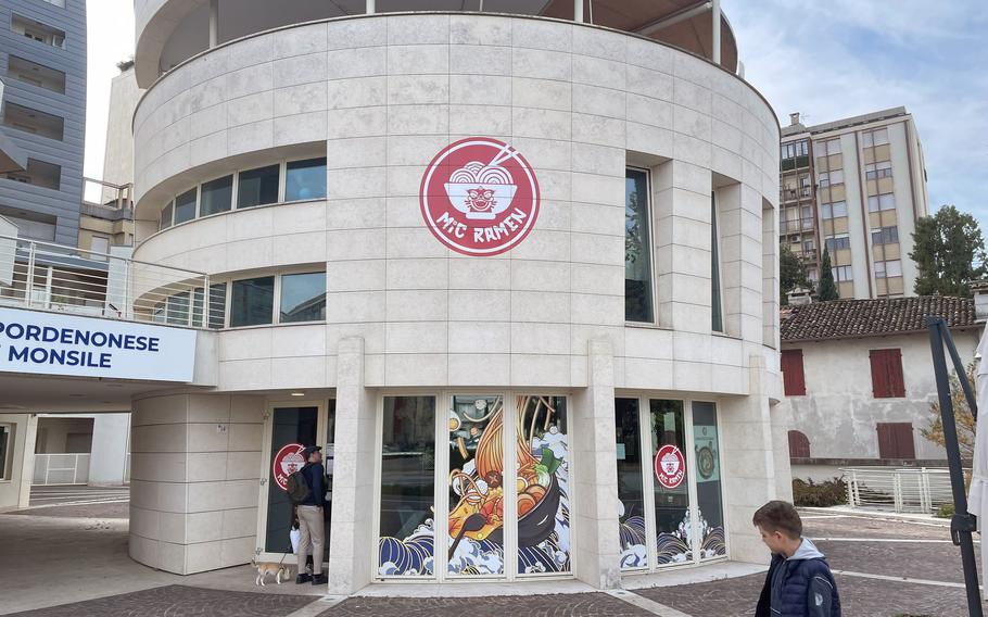 A street view of the new Mic Ramen in Pordenone, Italy. The restaurant opened the doors to customers on Sept. 10, 2023.