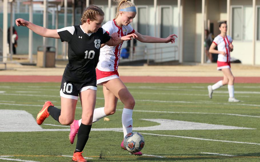 Junior Hailey Witt, with ball, paces Nile C. Kinnnick's girls soccer team with 32 goals heading into Far East.