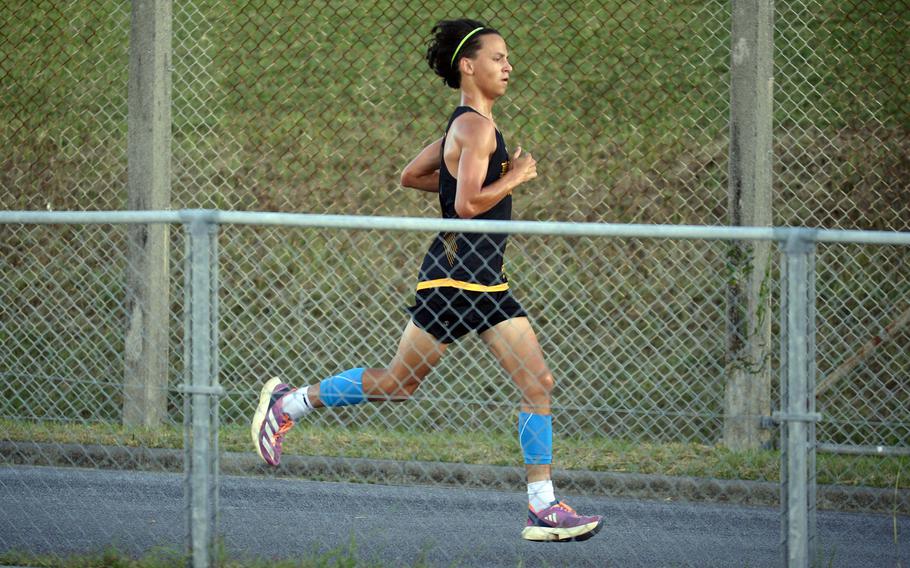 Kadena's Sebastian Praske won Wednesday's Okinawa boys cross country race in 16 minutes, 56.7 seconds.