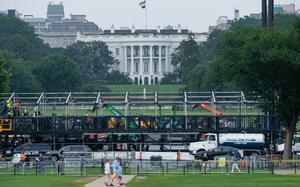 Work is underway on preparations for the U.S. Army's 250th birthday celebration, which will take place Saturday. MUST CREDIT: Eric Lee/For The Washington Post