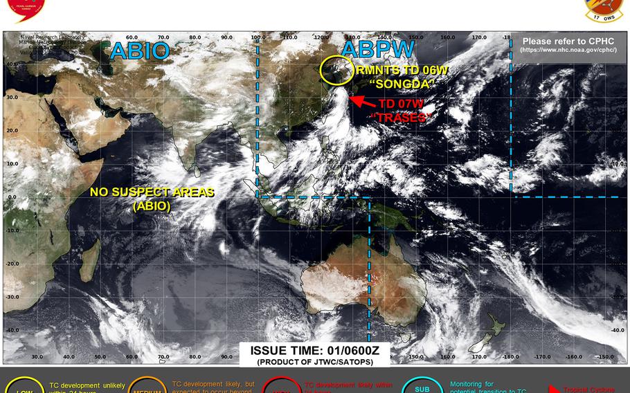 Final warning issued for Tropical Depression Trases, forecast to graze Korea’s coast, cross peninsula Tuesday.