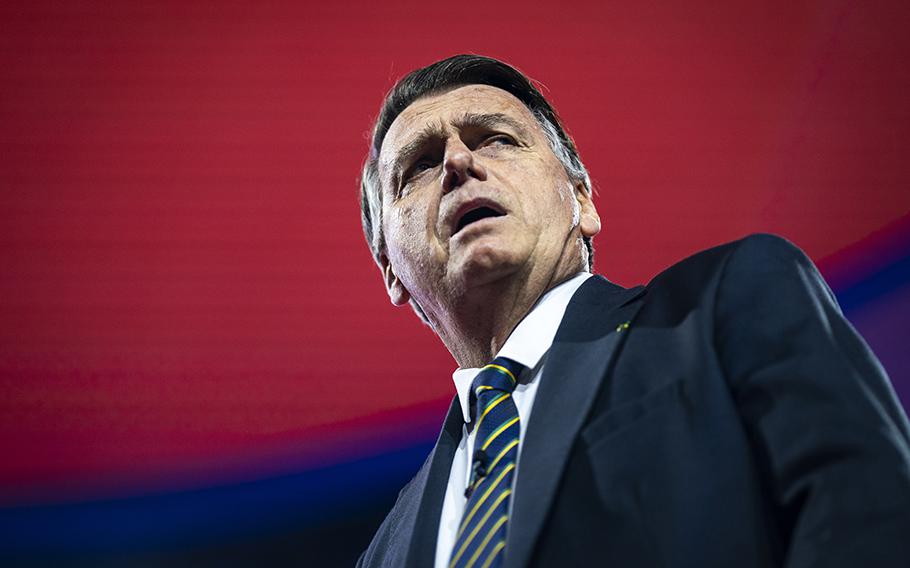 Former Brazilian president Jair Bolsonaro speaks at the Conservative Political Action Conference in Fort Washington, Md., in March 2023.
