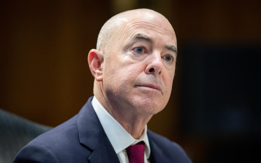 Secretary of Homeland Security Alejandro Mayorkas on Capitol Hill in Washington on May 4. 
