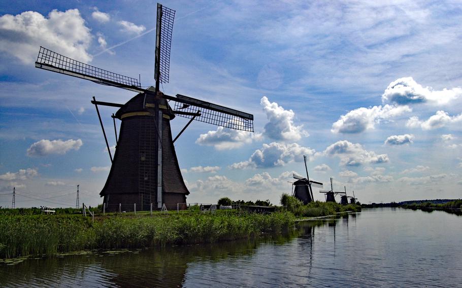 The windmills of Kinderdijk, the Netherlands, are a popular tourist attraction.  US military service members will have to apply for authorization to travel to 30 European countries starting next year.