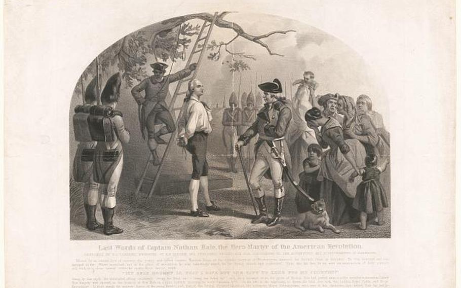 A print depicting the execution of Nathan Hale. 