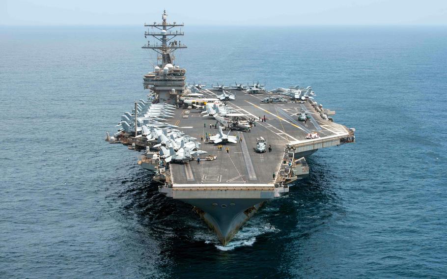 The aircraft carrier USS Ronald Reagan plows through the Arabian Sea on Sept. 6, 2021. The Taliban did not have missiles to sink aircraft carriers, but in a conventional war against Russia or China, that would not be the case.