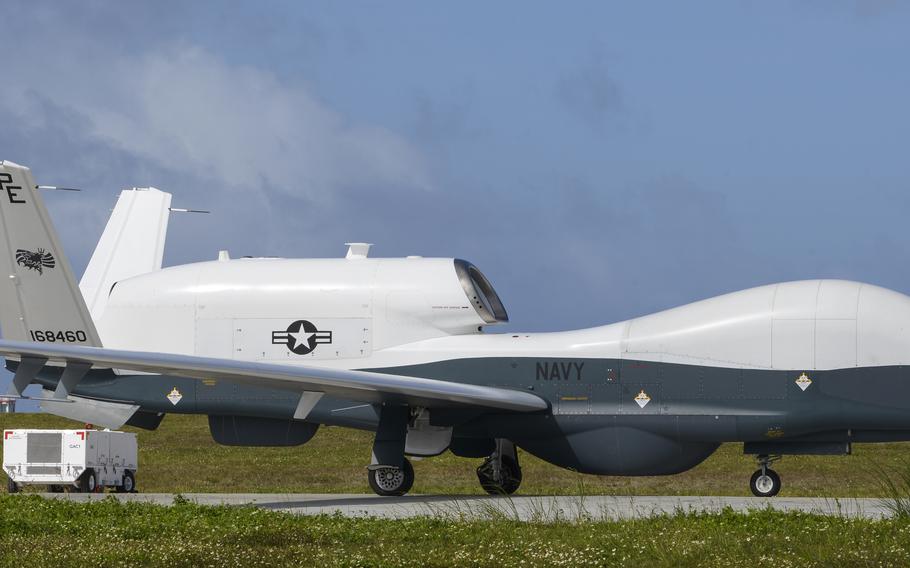 An MQ-4C Triton taxis at Andersen Air Force Base, Guam, April 4, 2020.