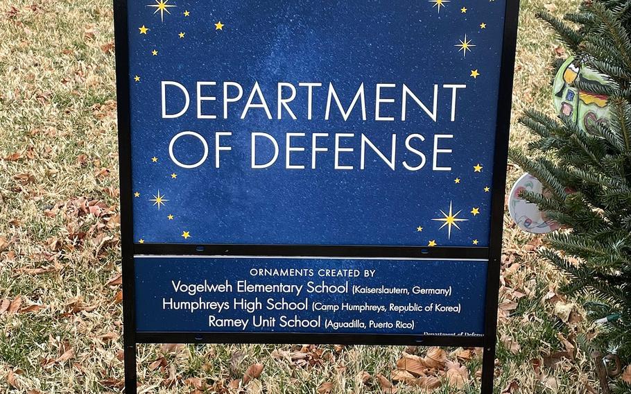 For the first time, three schools from the Department of Defense Education Activity have student-designed ornaments hanging on one of 58 trees surrounding the National Christmas Tree display in Washington, D.C. 