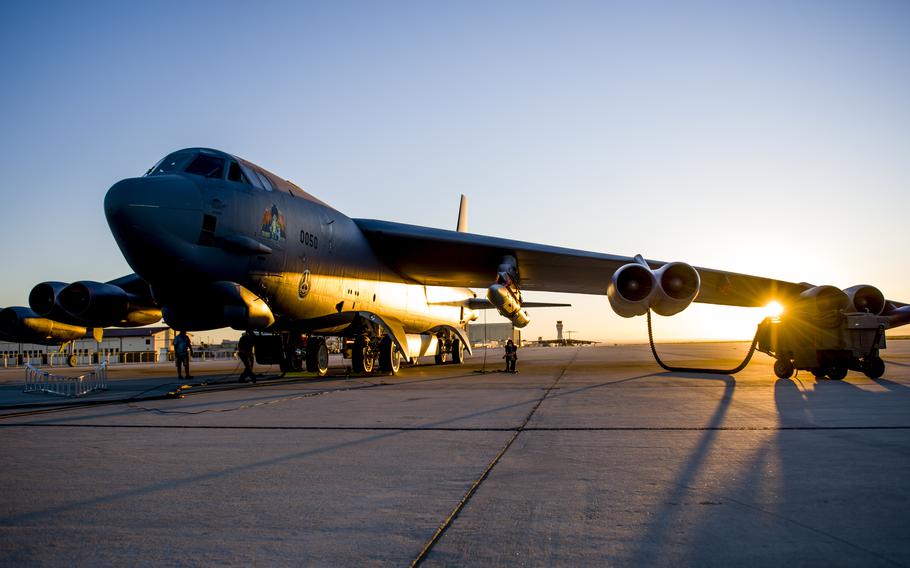 A B-52H Stratofortress assigned to the 419th Flight Test Squadron during pre-flight procedures at Edwards Air Force Base, Calif., in 2020. The aircraft conducted a flight test of the AGM-183A Air-Launched Rapid Response Weapon at the Point Mugu Sea Range off the Southern California coast. 