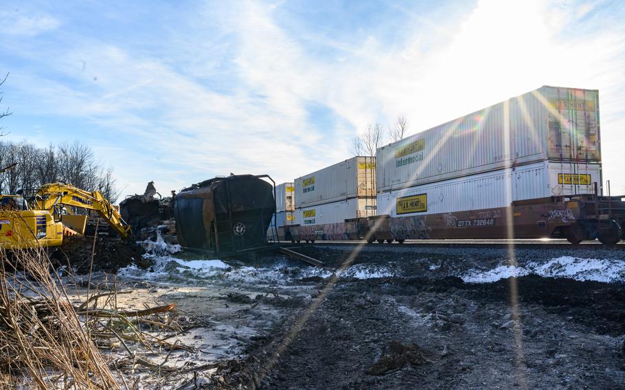 Scenes from train derailment in East Palestine, Ohio, on Feb. 14. 