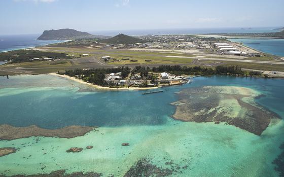 An aerial view of Marine Corps Air Station Kaneohe Bay, Hawaii, is seen on May 6, 2014. 