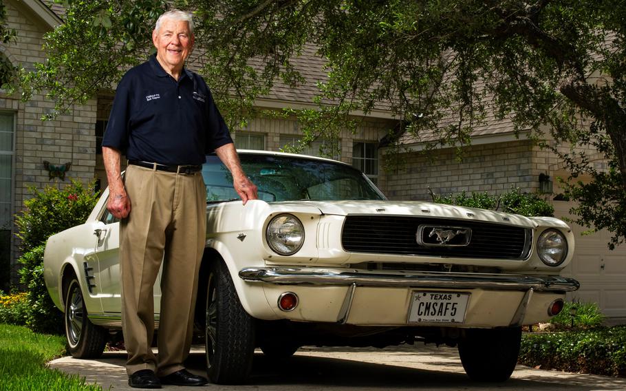 Robert Gaylor, the fifth chief master sergeant of the Air Force, poses with his Mustang in 2013.