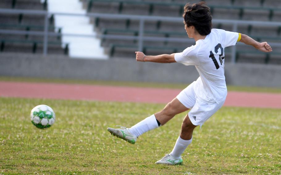 Will Weatherhill sends the ball to the net.