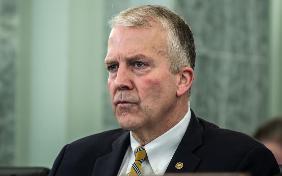 Sen. Dan Sullivan attends a hearing on Capitol Hill in Washington, D.C., on July 13, 2023. Sullivan said in an interview on Sunday, July 16, that “every senator has the right to place holds on nominees on an issue of policy importance.”