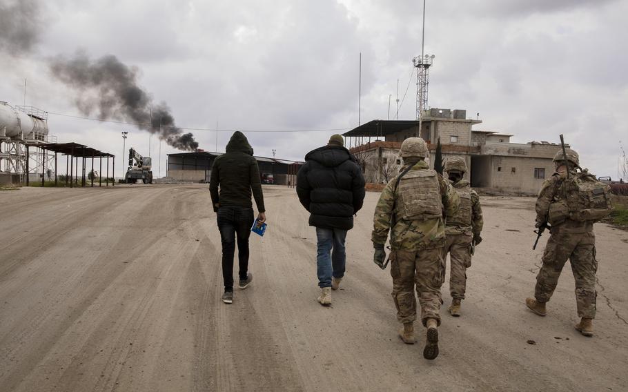 U.S. Soldiers, with Alpha Company, 1st Battalion, 6th Infantry Regiment, 2nd Armored Brigade Combat Team, 1st Armored Division, conduct area security in the Central Command area of responsibility, Feb. 13, 2021. 