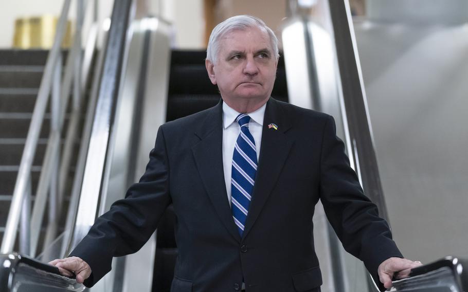 Sen. Jack Reed, D-R.I., chairman of the Senate Armed Services Committee, walks on Capitol Hill in Washington, on Wednesday, March 16, 2022. 