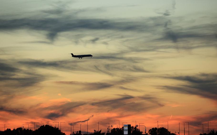 A passenger aircraft prepares to land at Munich International Airport in Munich, Germany, on Saturday, June 25, 2022.
