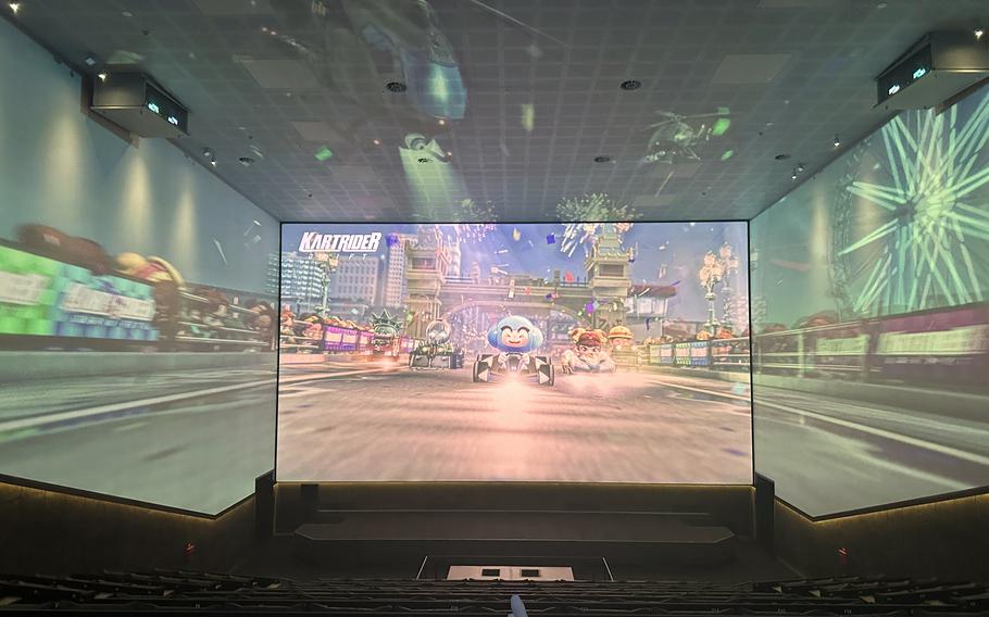 ScreenX shows movies, concerts, sports and short films on screens at the front, left, right — and now above — the audience in roughly 30 theaters across South Korea.