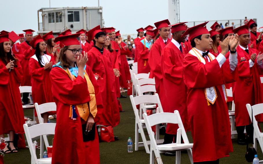 More than 130 students graduate from Nile C. Kinnick High School at Yokosuka Naval Base, Japan, Thursday, May 26, 2022. 