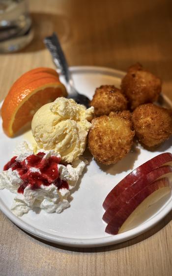 Fried fruit is a desert offered at Wayaya, a Japanese restaurant.