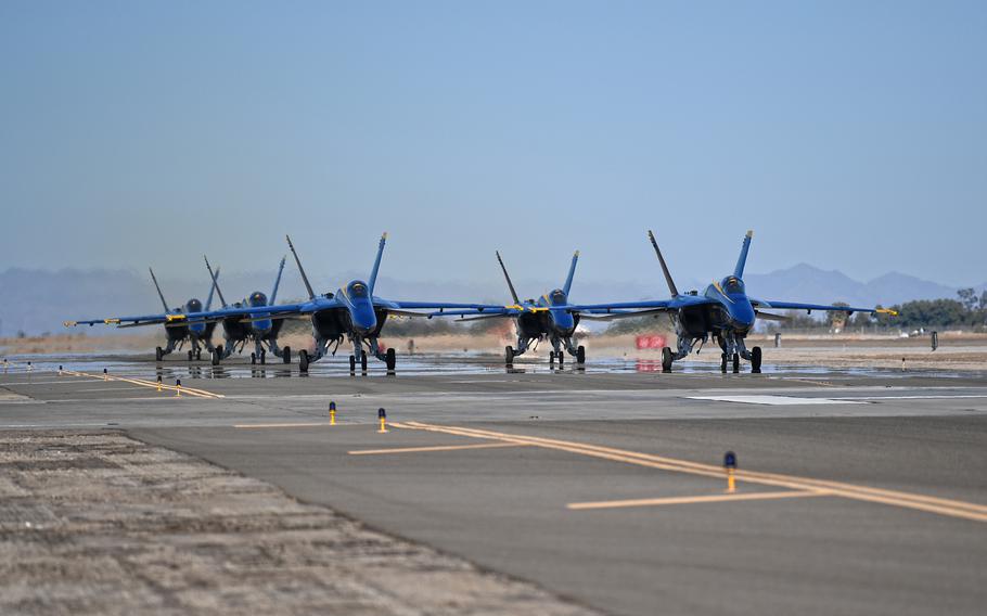 The U.S. Navy Flight Demonstration Squadron, the Blue Angels at Naval Air Facility El Centro, Calif., Feb. 26, 2021.