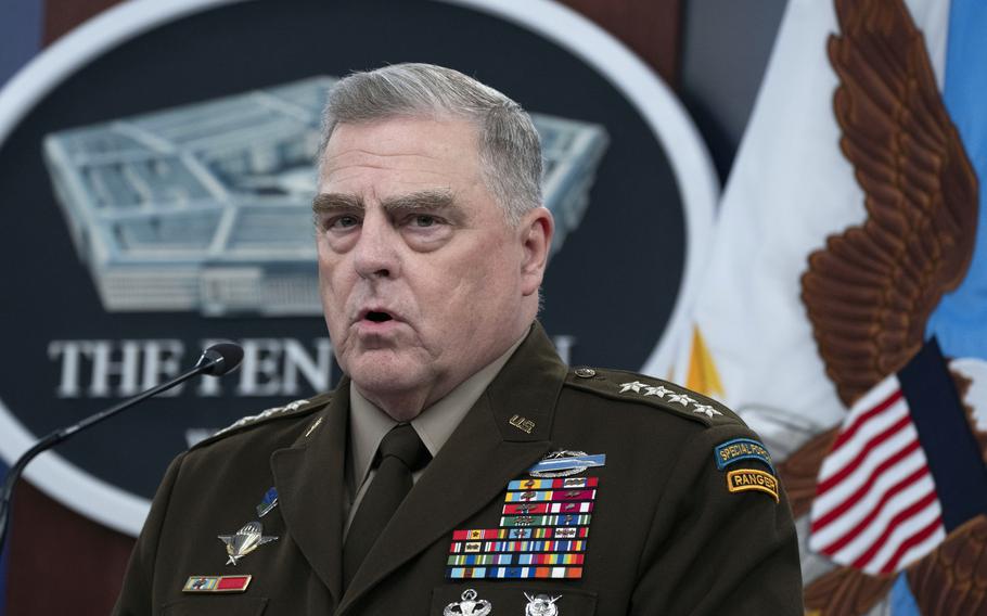Army Gen. Mark Milley, chairman of the Joint Chiefs of Staff, speaks Tuesday, July 18, 2023, during a news conference with Defense Secretary Lloyd Austin at the Pentagon.