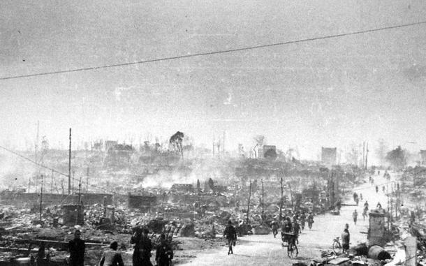 The scene near Ichigaya, Tokyo, following the bombing of Tokyo, May 9-10, 1945.