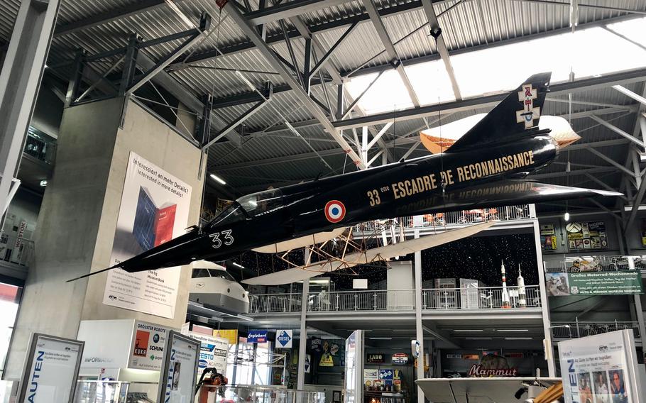 An immaculate French Air Force Mirage III displayed indoors at the Technik Museum Speyer in Germany.
