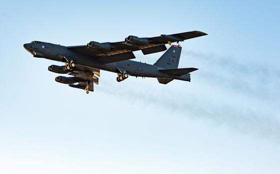 A B-52H Stratofortress departs at Andersen Air Force Base, Guam, Feb. 21, 2022. 