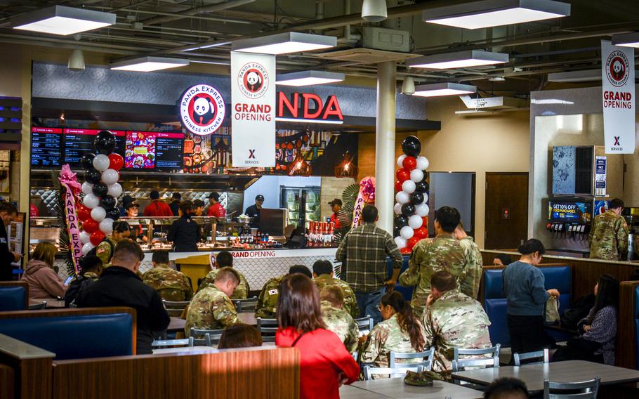 Panda Express opens for business with red, white and blue balloons. 