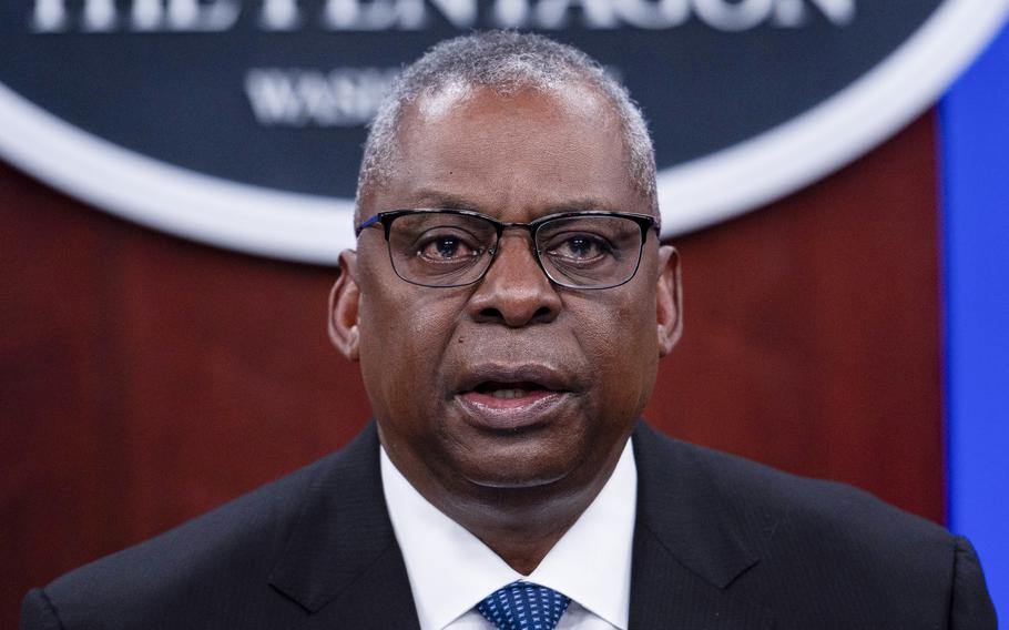 Secretary of Defense Lloyd Austin speaks during a meeting at the Pentagon on Nov. 22.