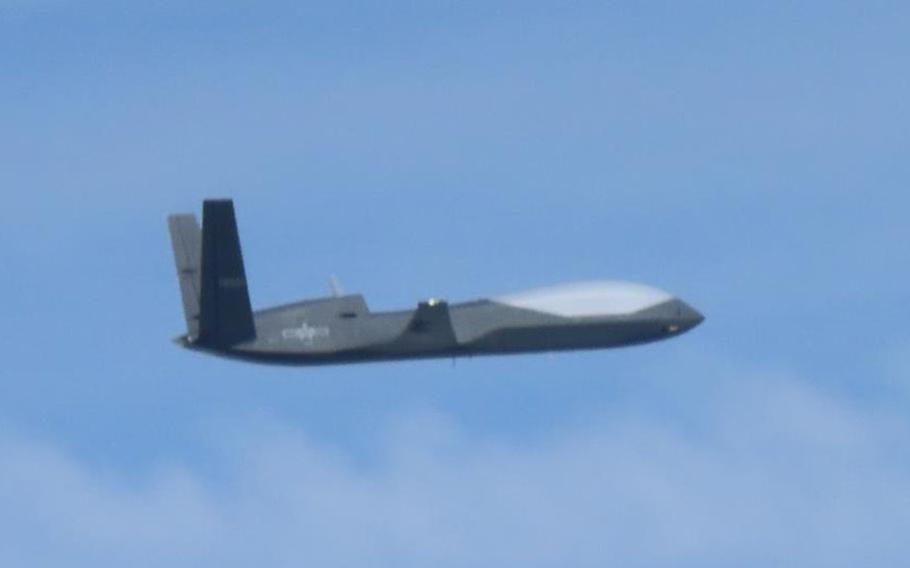 China's new Wing Loong-10 surveillance and strike drone is photographed west of northern Okinawa, May 27, 2024. 
