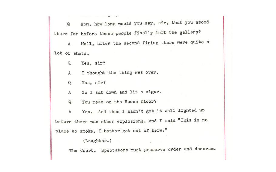 An excerpt from the stenographer's minutes of the trial of Puerto Rican nationalists who attacked the U.S. Capitol on March 1, 1954.