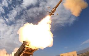 A Patriot Advanced Capability-3 missile is launched during a 2021 test at White Sands Missile Range, N.M..