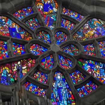 Stained glass window inside of Galway Cathedral