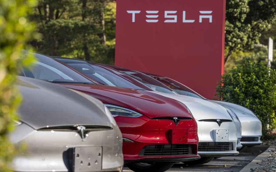 A Tesla dealership in Colma, Calif., on Jan. 26, 2022. 