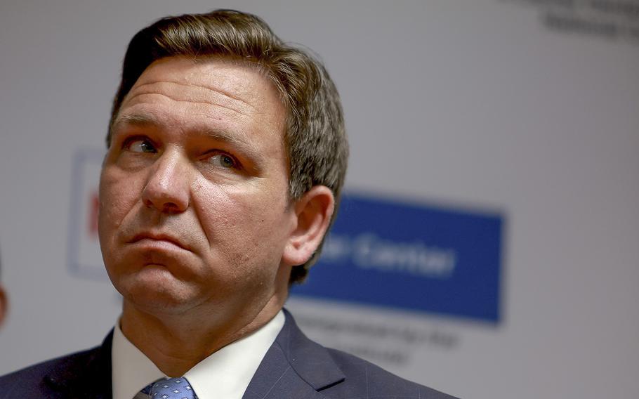 Florida Gov. Ron DeSantis speaks during a press conference at the University of Miami Health System Don Soffer Clinical Research Center on May 17, 2022 in Miami, Florida. 