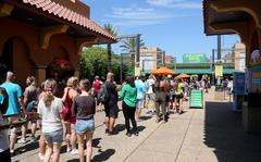 Visitors line up at Busch Gardens in Tampa, Florida, in June 2021. The park has a Quick Queue pass that starts at $14.99 to skip the line at least once per ride and up to $39.99 for unlimited rides, plus the new Iron Gwazi coaster. (Douglas R. Clifford/Tampa Bay Times/TNS)