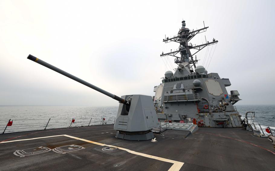 The destroyer USS John Finn conducts routine operations during a Taiwan Strait transit on March 5, 2024.
