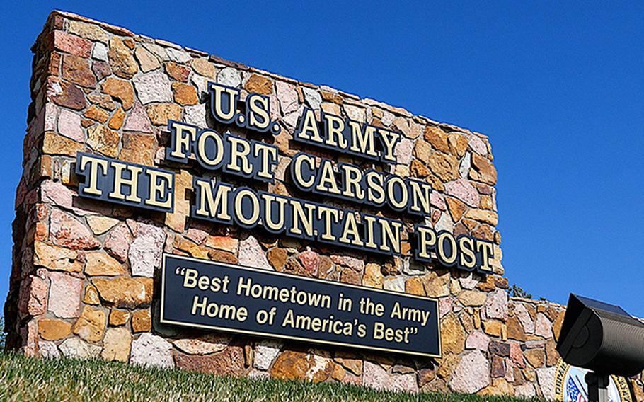 The front gate at U.S. Army base Fort Carson, CO.
