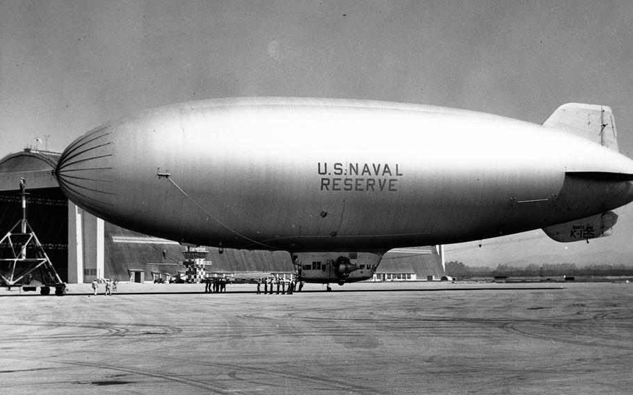 A blimp at the former Marine Corps Air Station Tustin in Tustin, Calif.