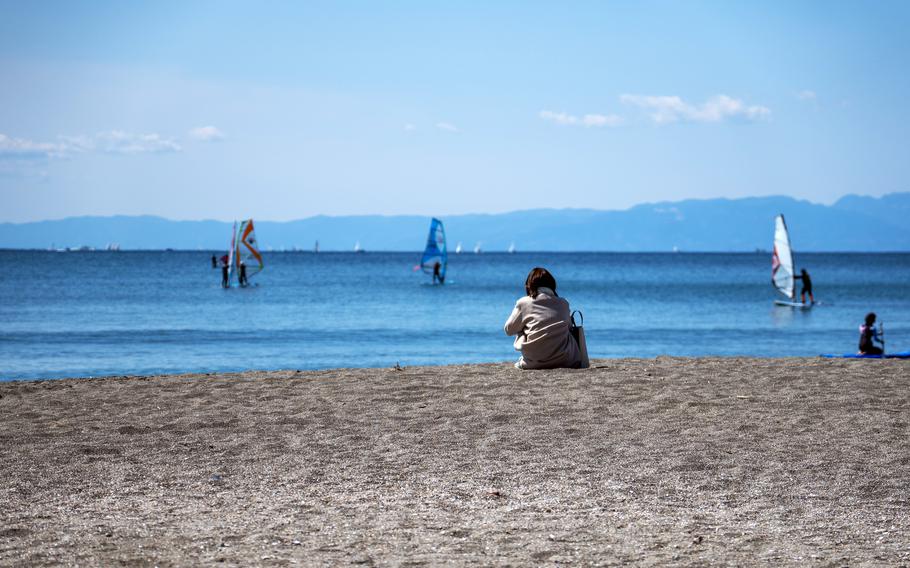 Zushi, a popular beach near Yokosuka Naval Base, Japan, is pictured on March 22, 2024.