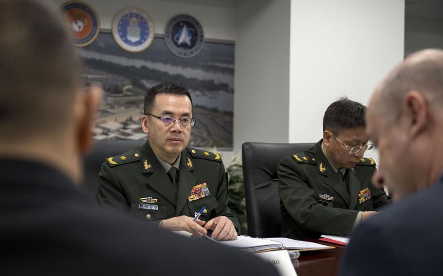 Chinese army Maj. Gen. Song Yanchao takes part in a military dialogue at the Pentagon in Arlington, Va., Jan. 9, 2024.