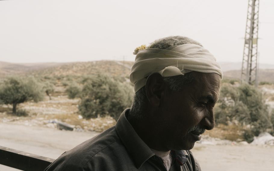 Taybeh resident Younis Kaabneh’s head is wrapped in gauze Friday after he was injured in a confrontation with settlers the day before.